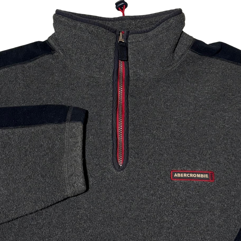 Vintage Abercrombie Fitch Fleece Pullover Mens Fits XXL Grey 1/4 Zip Mock Neck